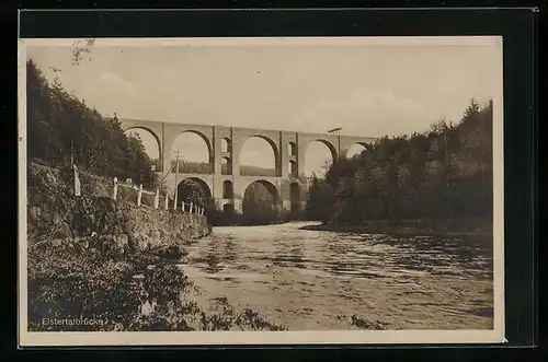 AK Jössnitz, Flusspartie mit Elstertalbrücke