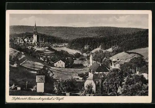 AK Tannenbergsthal i. V., Ortspartie mit Kirche