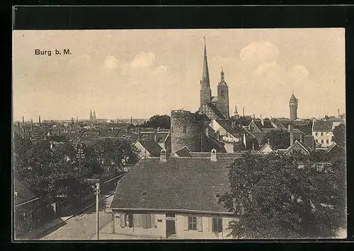 AK Burg b. M., Ortspartie mit altem Turm