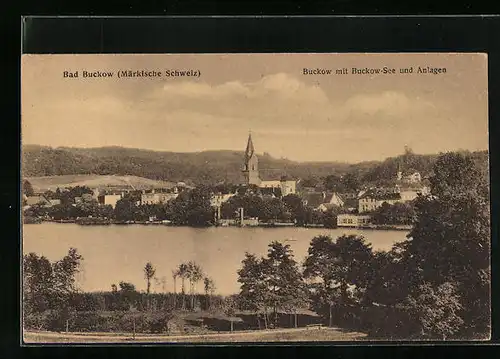 AK Bad Buckow, Ortsansicht mit See und Anlagen