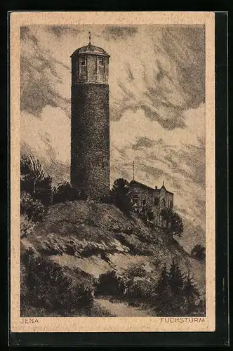 Künstler-AK Jena, Fuchsturm im Sturm