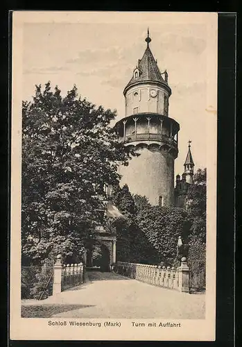 AK Wiesenburg, Schlossturm mit Auffahrt