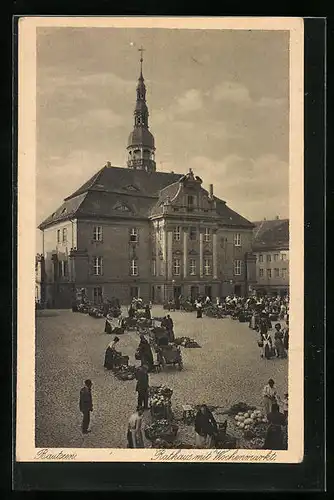 AK Bautzen, Rathaus mit Wochenmarkt
