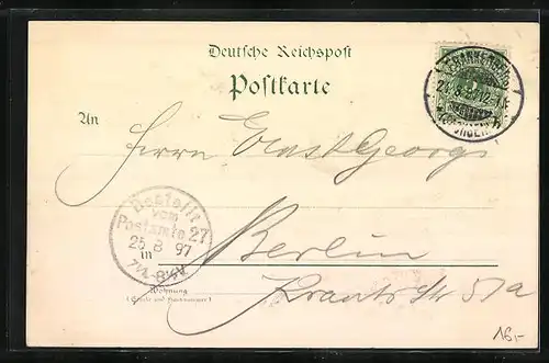 Lithographie Frankenberg i. Sa., Friedenspark u. Siegesdenkmal, Marktplatz, Lützelhöhe