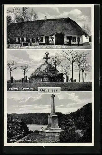 AK Oeversee, Hansens Gasthaus, Dänisches Denkmal
