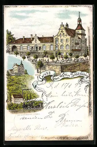 Lithographie Rosswein, Wettin Schlösschen mit Restaurant