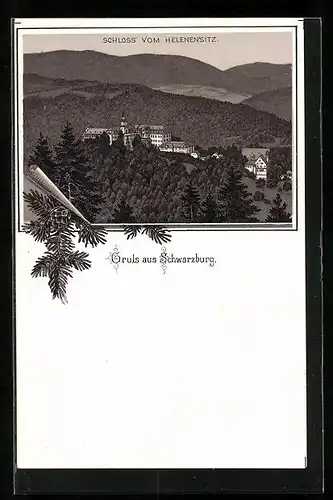 Lithographie Schwarzburg, Schloss vom Helenensitz