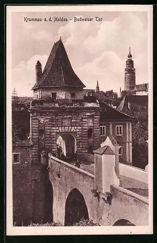 AK Krumau / Cesky Krumlov, Blick auf das Budweiser Tor