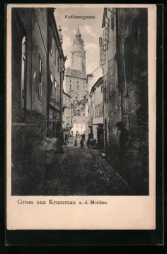 AK Krumau / Cesky Krumlov, Blick in die Rathausgasse