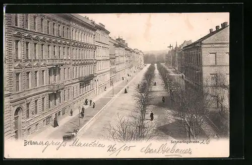 AK Brünn / Brno, belebte Schmerlingstrasse