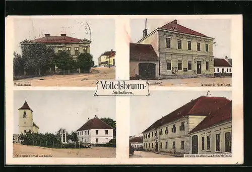 AK Voitelsbrunn, Volksschule, Gemeinde-Gasthaus, Ulrams Gasthof mit Schwefelbad