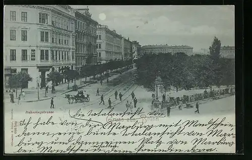 Mondschein-AK Brünn / Brno, belebte Bahnringstrasse