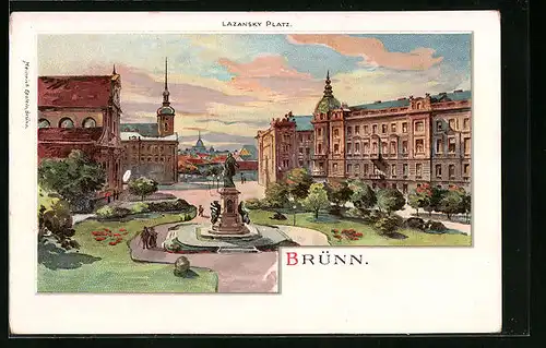 Lithographie Brünn / Brno, Lazansky Platz