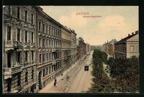 AK Brünn / Brno, Schmerlingstrasse mit Strassenbahn, Tramway