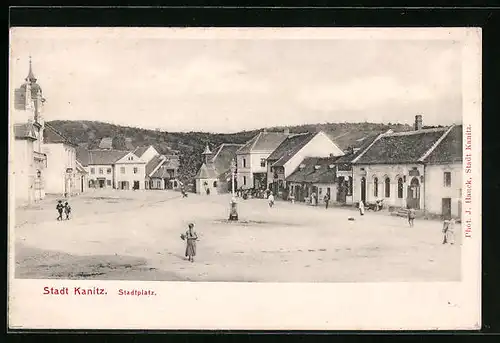 AK Kanitz, belebter Stadtplatz