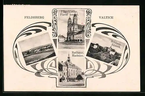 AK Valtice, Farni kostel, Radnice, Zámek