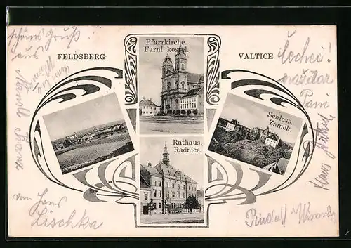 AK Valtice, Farni kostel, Zámek, Radnice