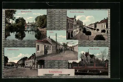AK Lundenburg, Marienbrücke, Zeile, Franz-Josef-Strasse, Villa Rossak