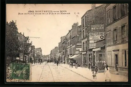 AK Montreuil-sous-Bois, Rue de Paris prise de la Place du Marché