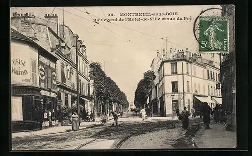 AK Montreuil-sous-Bois, Boulevard de l'Hotel-de-Ville et rue du Pré