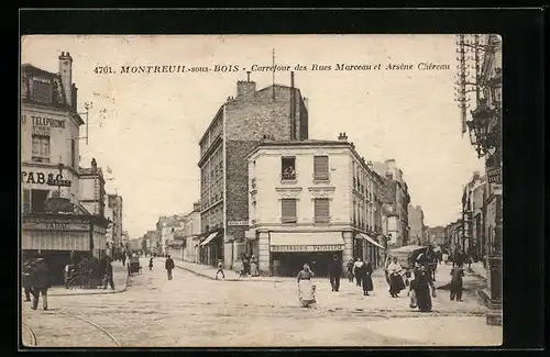 AK Montreuil-sous-Bois, Carrefour des Rues Marceau et Arséne Chéreau