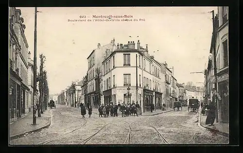 AK Montreuil-sous-Bois, Boulevard de l'Hotel-de-Ville et Rue du Pré