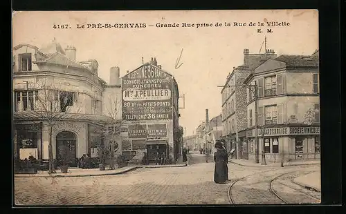 AK Le Pré-Saint-Gervais, Grande Rue prise de la Rue de la Villette
