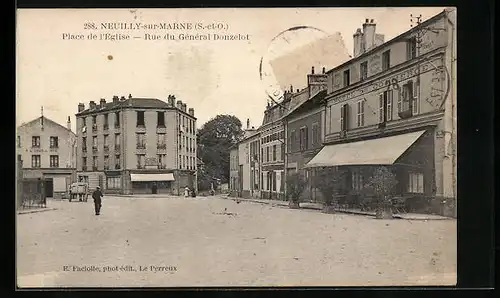 AK Neuilly-sur-Marne, Place de l'Église, Rue du Général Donzelot