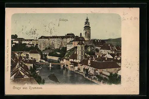 AK Krumau / Cesky Krumlov, Blick auf das Schloss