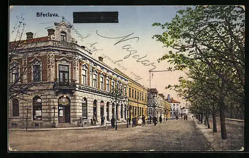 AK Breclava, Ortsansicht mit Strassenpartie