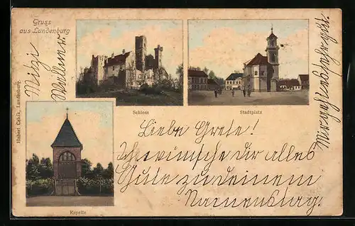 AK Lundenburg, Schloss, Stadtplatz & Kapelle