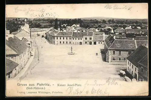 AK Pohrlitz, Kaiser Josef-Platz aus der Vogelschau