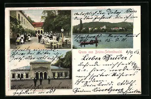 AK Brünn-Schreibwald, Schützenhalle, Restaurant Josef Aschenbrenner, Schreibwald