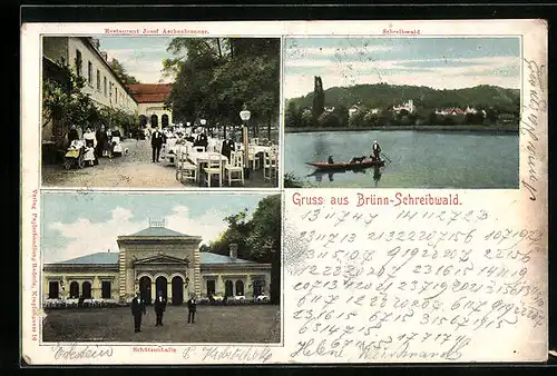 AK Brünn-Schreibwald, Schützenhalle, Restaurant Josef Aschenbrenner, Schreibwald