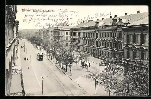 AK Brünn / Brno, Schmerlingstrasse mit Strassenbahn