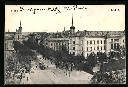 AK Brünn / Brno, Strassenbahnverkehr in der Jodokstrasse