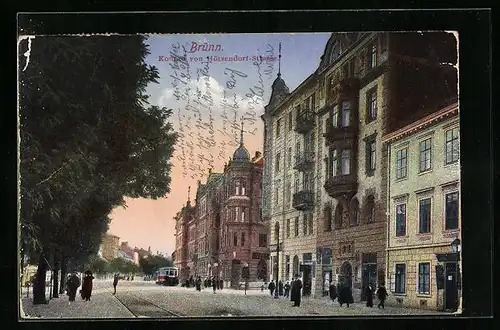 AK Brünn / Brno, Konrad-von-Hötzendorf-Strasse mit Strassenbahn