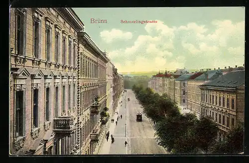 AK Brünn / Brno, Schmerlingstrasse mit Strassenbahn