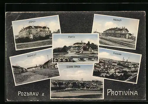 AK Protivin, Nádrazi, Zámek, Námesti, Pivovar