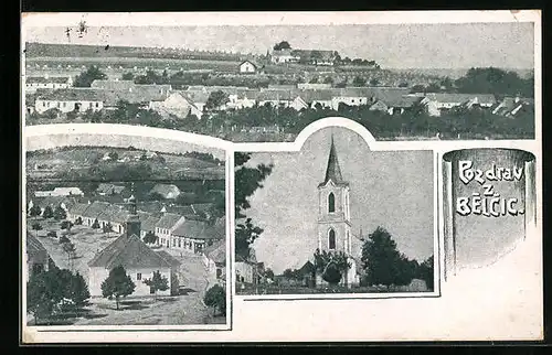 AK Belcice, Kostel, Námesti, Celkový pohled