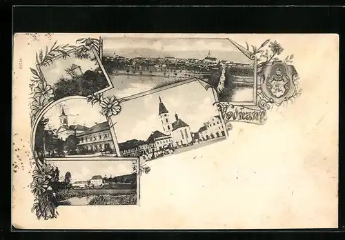 AK Vodnany, Námesti, Kostel, Celkový pohled