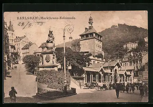 AK Karlsbad, belebte Marktbrunnen-Colonnade