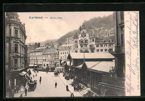 AK Karlsbad, Blick zum Marktplatz