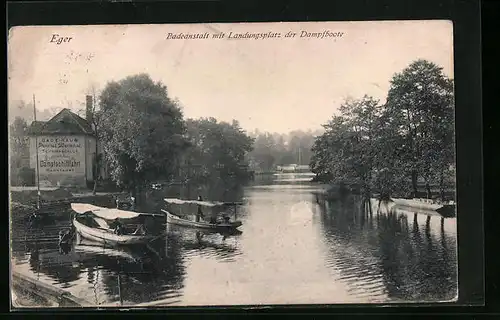 AK Eger, Badeanstalt mit Landungsplatz der Dampfboote