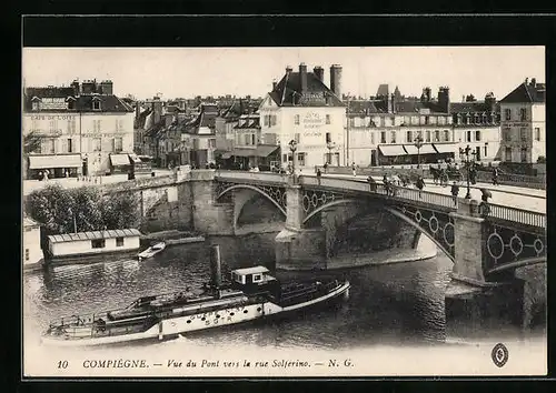 AK Compiègne, vue du Pont vers la rue Solferino