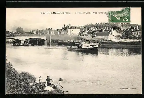 AK Pont-Sainte-Maxence, Bords de l'Oise, Vue sur la Ville