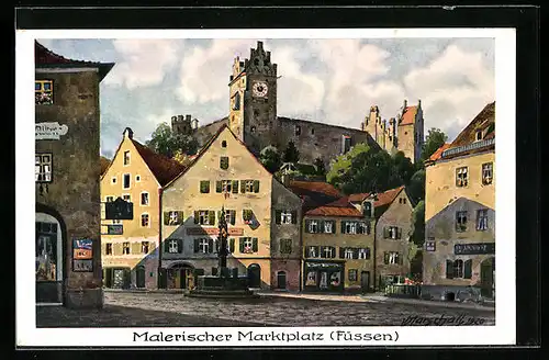 Künstler-AK Vinzenz Marschall: Füssen / Allgäu, Marktplatz