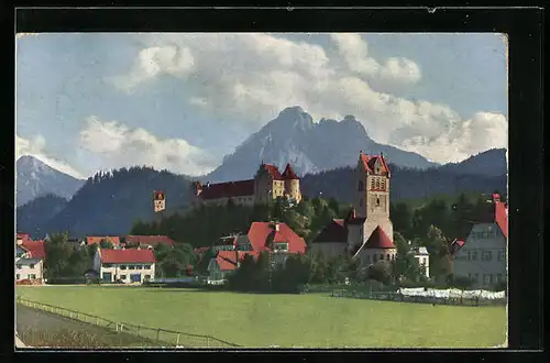 AK Füssen / Allgäu, Blick von Westen auf Schloss und Säuling