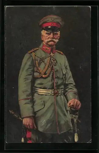 Künstler-AK Eberhard von Mackensen, der Heerführer stehend in Uniform mit Eisernem Kreuz abgelichtet