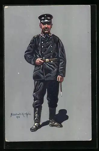Künstler-AK Unteroffizier des Kraftfahr-Bat. von 1914 /15 in Uniform